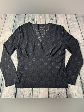 Vtg Y2K Nine & Company Black Lace Long Sleeve V-Neck Top Whimsigoth Size Large